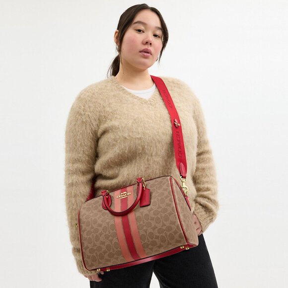 Rowan Large Satchel Bag In Signature Canvas With Stripe - Picture 1 of 7